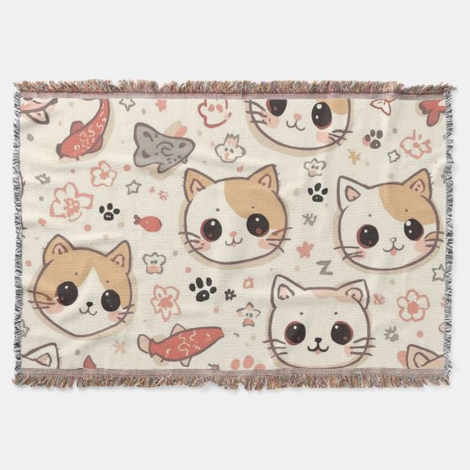 Cute Cat simple pet kitten Pattern Party スローブランケット (正面)