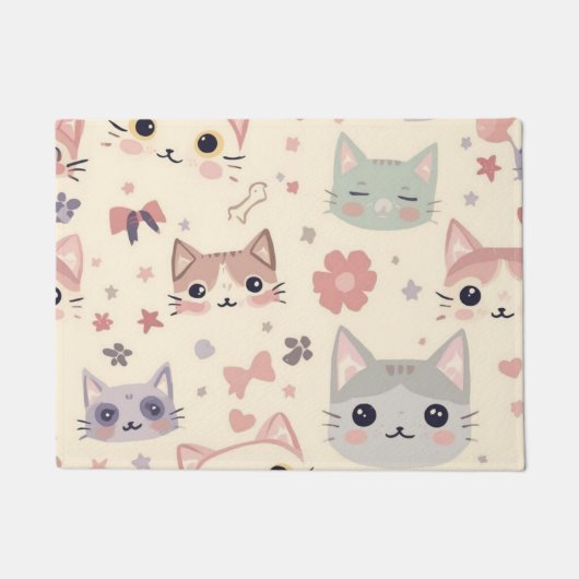 Cute Cat simple pet kitten Pattern Party ドアマット (正面)