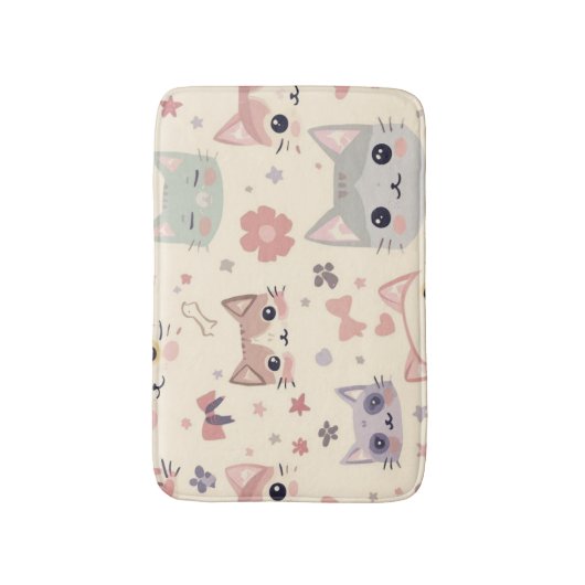 Cute Cat simple pet kitten Pattern Party バスマット (正面縦)
