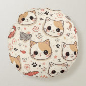 Cute Cat simple pet kitten Pattern Party ラウンドクッション (正面)