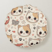 Cute Cat simple pet kitten Pattern Party ラウンドクッション (裏面)