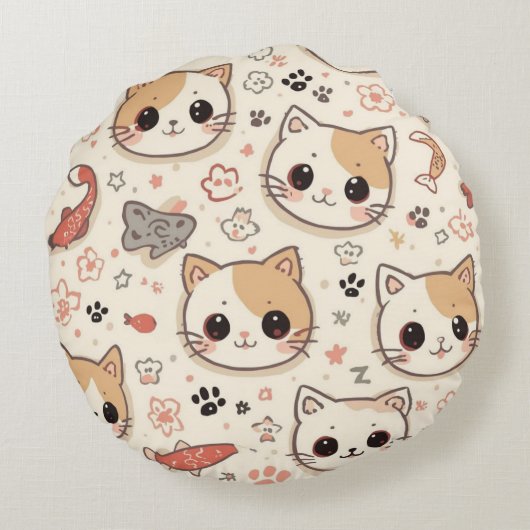 Cute Cat simple pet kitten Pattern Party ラウンドクッション (裏面)