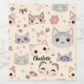 Cute Cat simple pet kitten Pattern Party ワインラベル (シングルラベル)