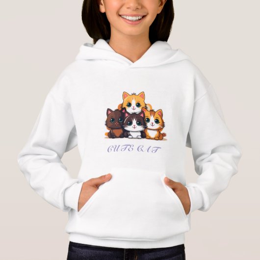 Cute Cat Sitting Happy Hoodie (正面)