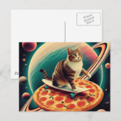 Cute Cat Skateboarding on a Pizza Planet ポストカード (正面/裏面)