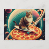 Cute Cat Skateboarding on a Pizza Planet ポストカード (正面)