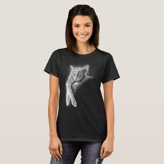 Cute Cat Sleeping On The Moon Full Moon Space Kitt Tシャツ (正面フル)