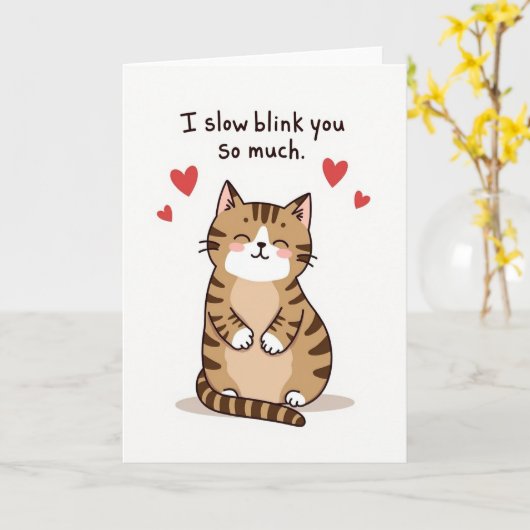 Cute Cat Slow Blink Love Card カード (黄色い花)