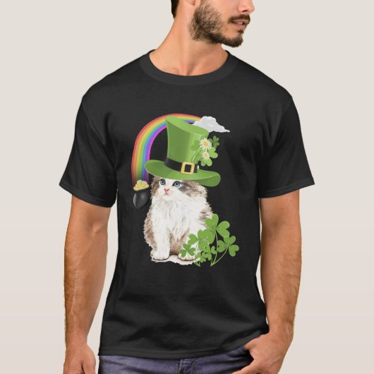 Cute Cat  St Patricks Day Shamrock Rainbow Patty K Tシャツ (正面)