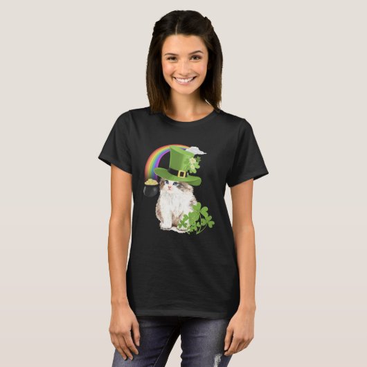 Cute Cat  St Patricks Day Shamrock Rainbow Patty K Tシャツ (正面フル)