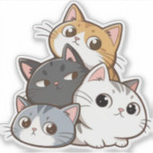 Cute Cat Stack – Adorable Kawaii Cat Sticker シール (正面)