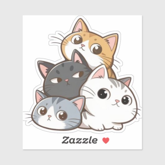 Cute Cat Stack – Adorable Kawaii Cat Sticker シール (シート)
