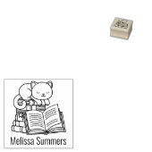 Cute Cat Stack of Books Custom Name Bookplate 1x1 ラバースタンプ (押印)