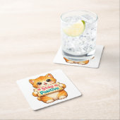 Cute Cat Stay Positive Artwork スクエアペーパーコースター (インサイチュ)