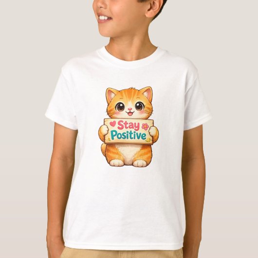 Cute Cat Stay Positive Artwork Tシャツ (正面)