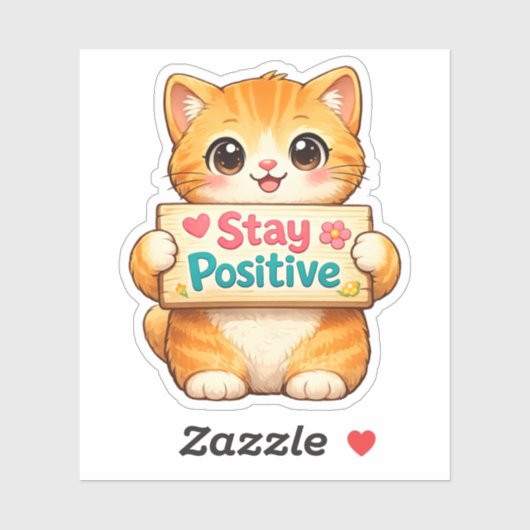 Cute Cat Stay Positive Vibes Illustration Vinyl  シール (シート)