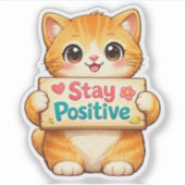 Cute Cat Stay Positive Vibes Illustration Vinyl  シール (正面)