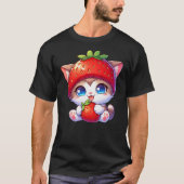 Cute Cat Strawberry Fruit Quirky Hat Tシャツ (正面)