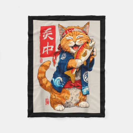 Cute Cat Sushi Japanese Food Anime Graphic Tees Me フリースブランケット (正面)