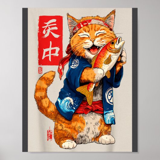 Cute Cat Sushi Japanese Food Anime Graphic Tees Me ポスター (正面)