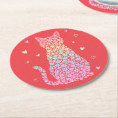  cute cat sweet rainbow hearts pastel gradient ラウンドペーパーコースター (アングル)