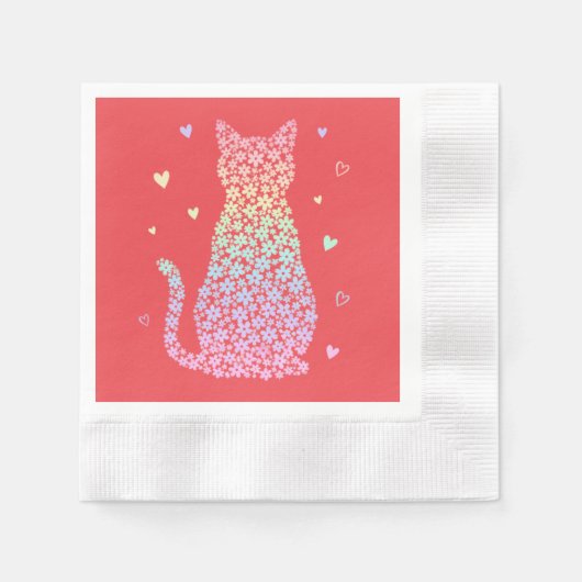  cute cat sweet rainbow hearts pastel gradient 縁ありカクテルナプキン (正面)