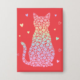  cute cat sweet rainbow hearts pastel gradient 缶バッジ