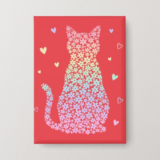  cute cat sweet rainbow hearts pastel gradient 缶バッジ (正面)