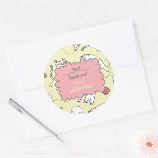 Cute Cat Thank You Birthday ラウンドシール (封筒)