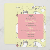 Cute Cat Themed Kids Birthday Party 招待状 (正面/裏面)