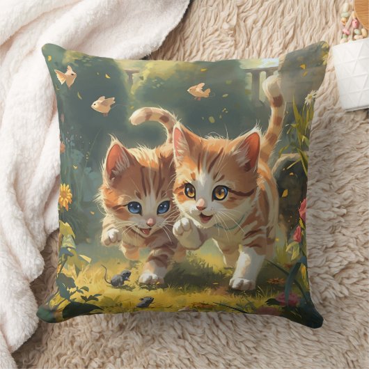 Cute Cat Throw Pillow クッション (ブランケット)