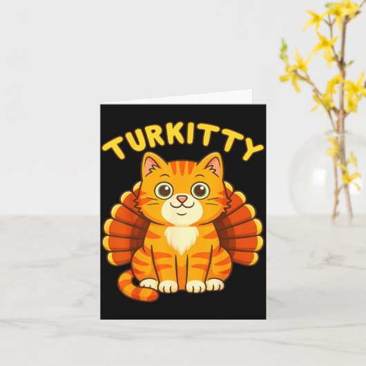 Cute Cat Turkey Funny Thanksgiving For Men Women K カード (黄色い花)