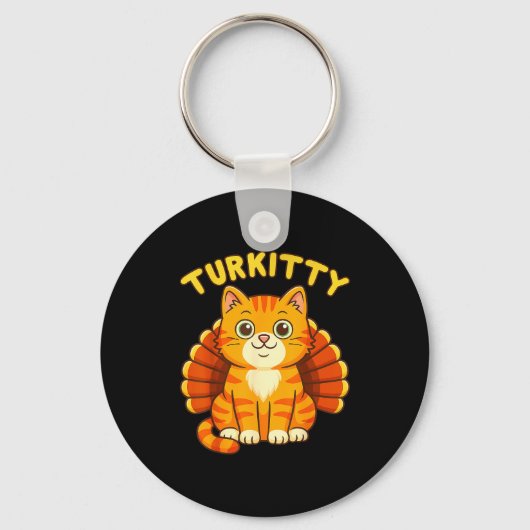 Cute Cat Turkey Funny Thanksgiving For Men Women K キーホルダー (正面)