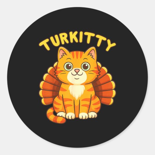Cute Cat Turkey Funny Thanksgiving For Men Women K ラウンドシール (正面)