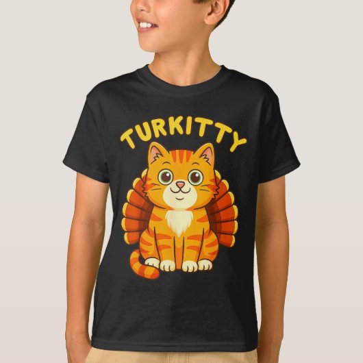 Cute Cat Turkey Funny Thanksgiving For Men Women K Tシャツ (正面)