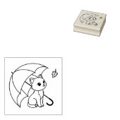 Cute Cat Umbrella Leaf ラバースタンプ (押印)