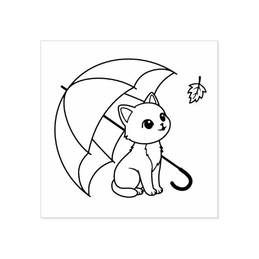 Cute Cat Umbrella Leaf ラバースタンプ (インプリント)