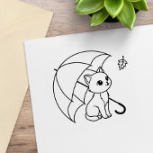 Cute Cat Umbrella Leaf ラバースタンプ