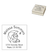 Cute Cat Umbrella Leaf Arch Address ラバースタンプ (押印)