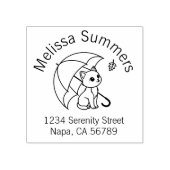 Cute Cat Umbrella Leaf Arch Address ラバースタンプ (インプリント)