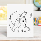 Cute Cat Umbrella Leaf Coloring Page ポスター