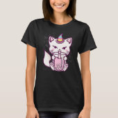 Cute Cat Unicorn Drinking Bubble Tea Tシャツ (正面)
