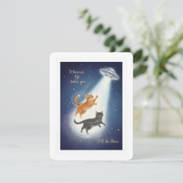 Cute Cat Valentine Card with UFO Romantic Theme シーズンカード