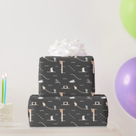 Cute Cat Wall Furniture Birthday Wrapping Paper ラッピングペーパー