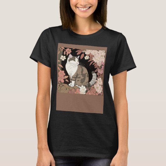 Cute Cat Watercolor Botanical Garden Aesthetic Cat Tシャツ (正面)