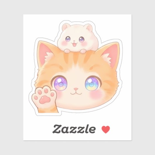 Cute Cat Waving Hello Sticker シール (シート)