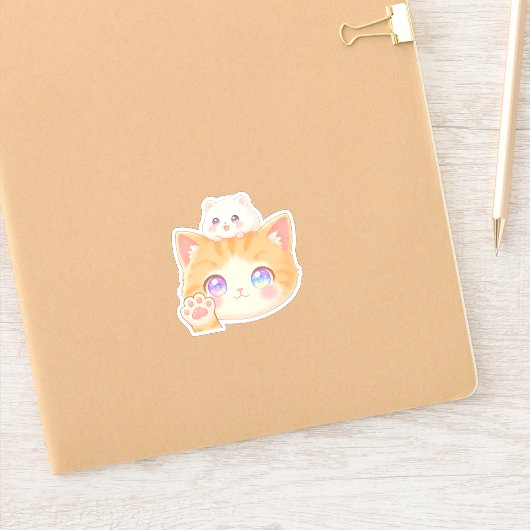 Cute Cat Waving Hello Sticker シール (ノートブック)