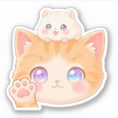 Cute Cat Waving Hello Sticker シール (正面)