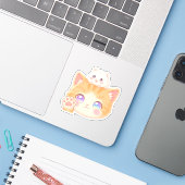 Cute Cat Waving Hello Sticker シール (ノートパソコンとiPhone)