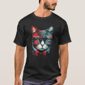 Cute Cat wearing bow tie and red sunglasses cat Tシャツ (正面)